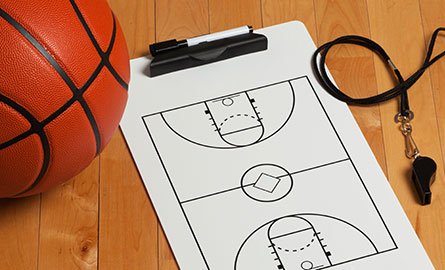 Basketball and clipboard with drills